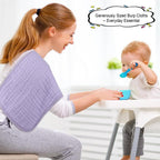 Caregiver using Arnzion muslin burp cloth on shoulder