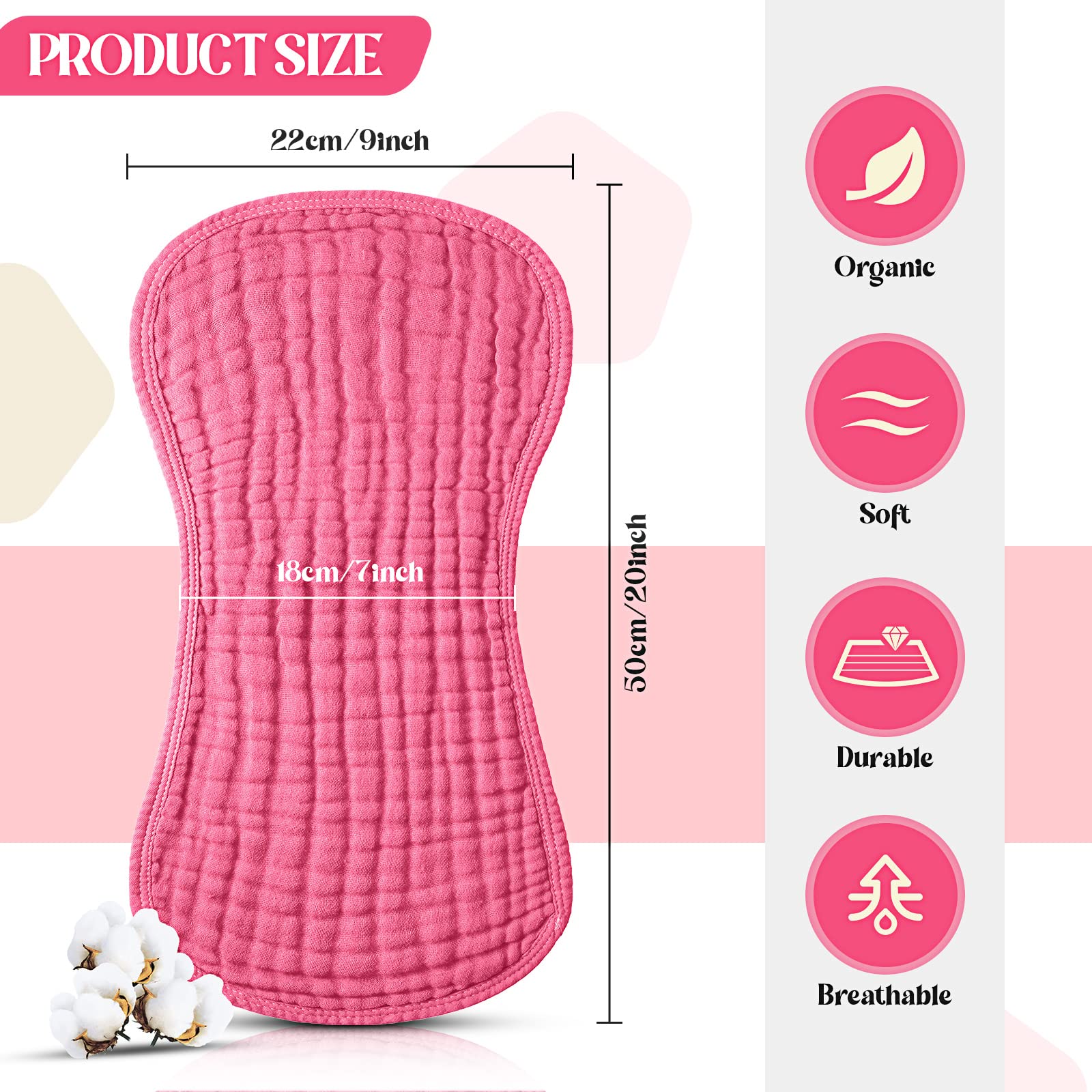 Six layer absorbent muslin cotton baby burp cloths stacked