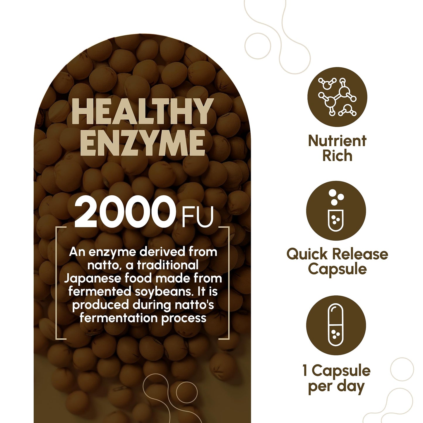 Back label of Zenavea Nattokinase supplement showing full ingredients and dosage instructions.
