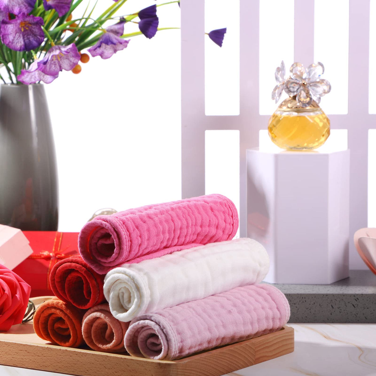 Unisex pink series muslin burp cloths for newborns