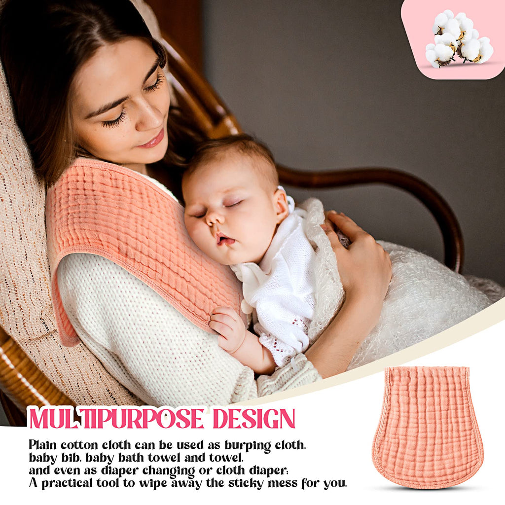 Contoured shape of Frienda burp cloth on parent shoulder