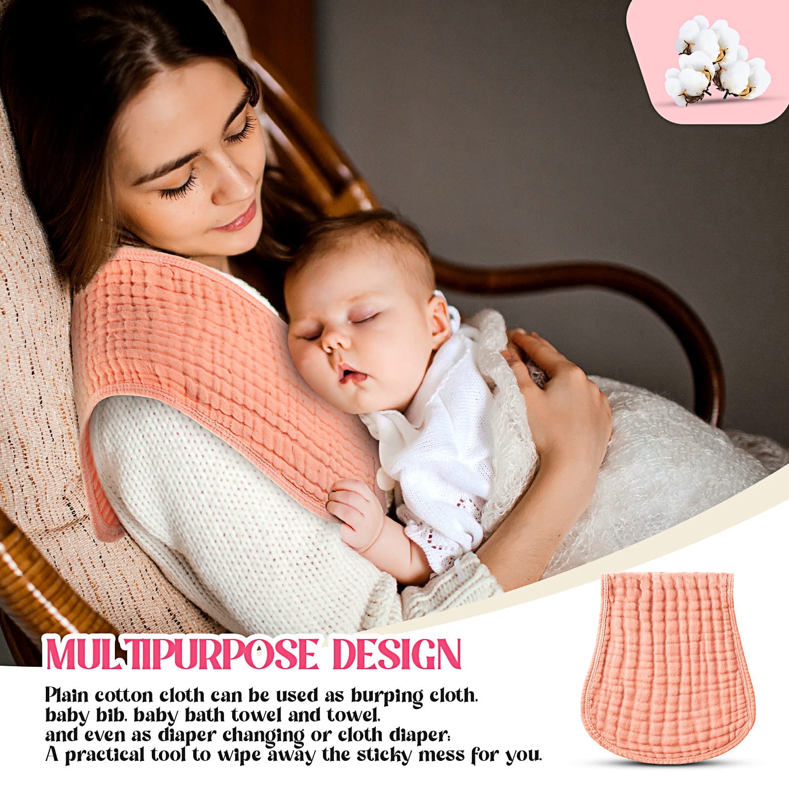 Contoured shape of Frienda burp cloth on parent shoulder