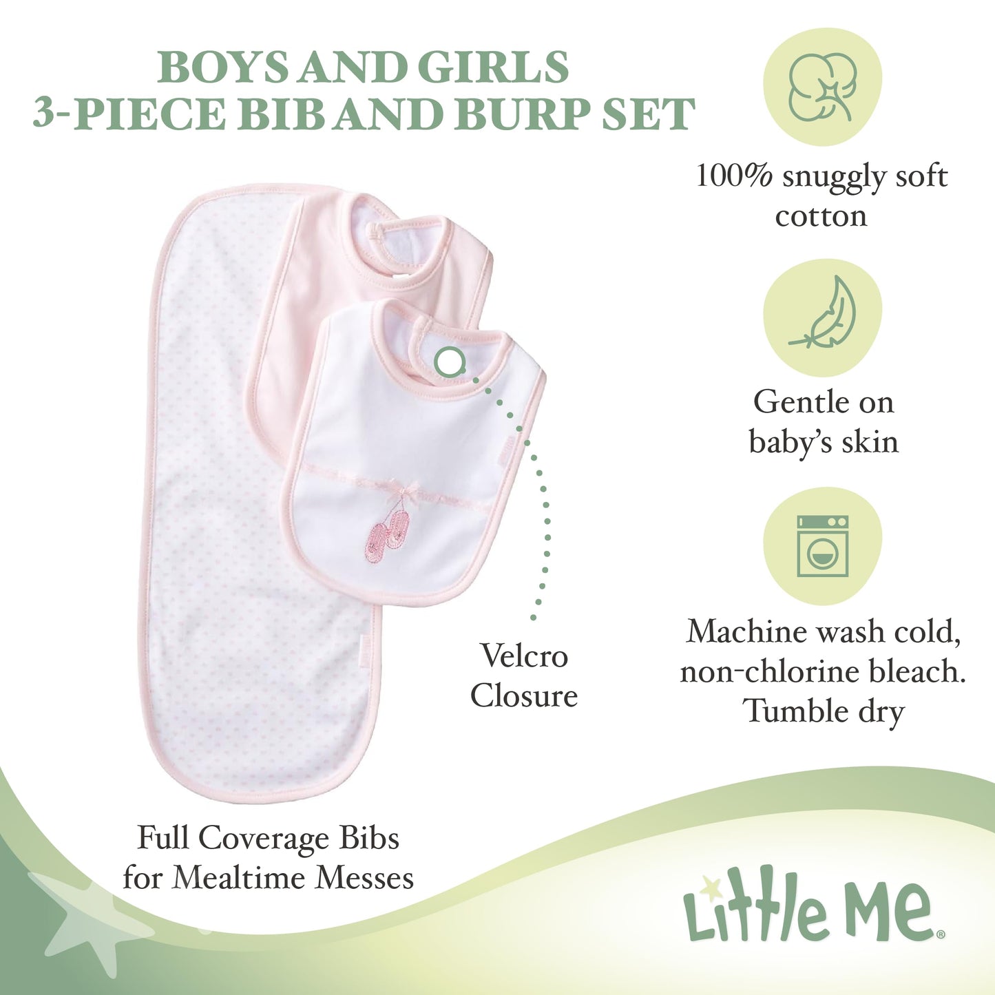 Little Me 3 piece newborn feeding set pink ballet shoe embroidery