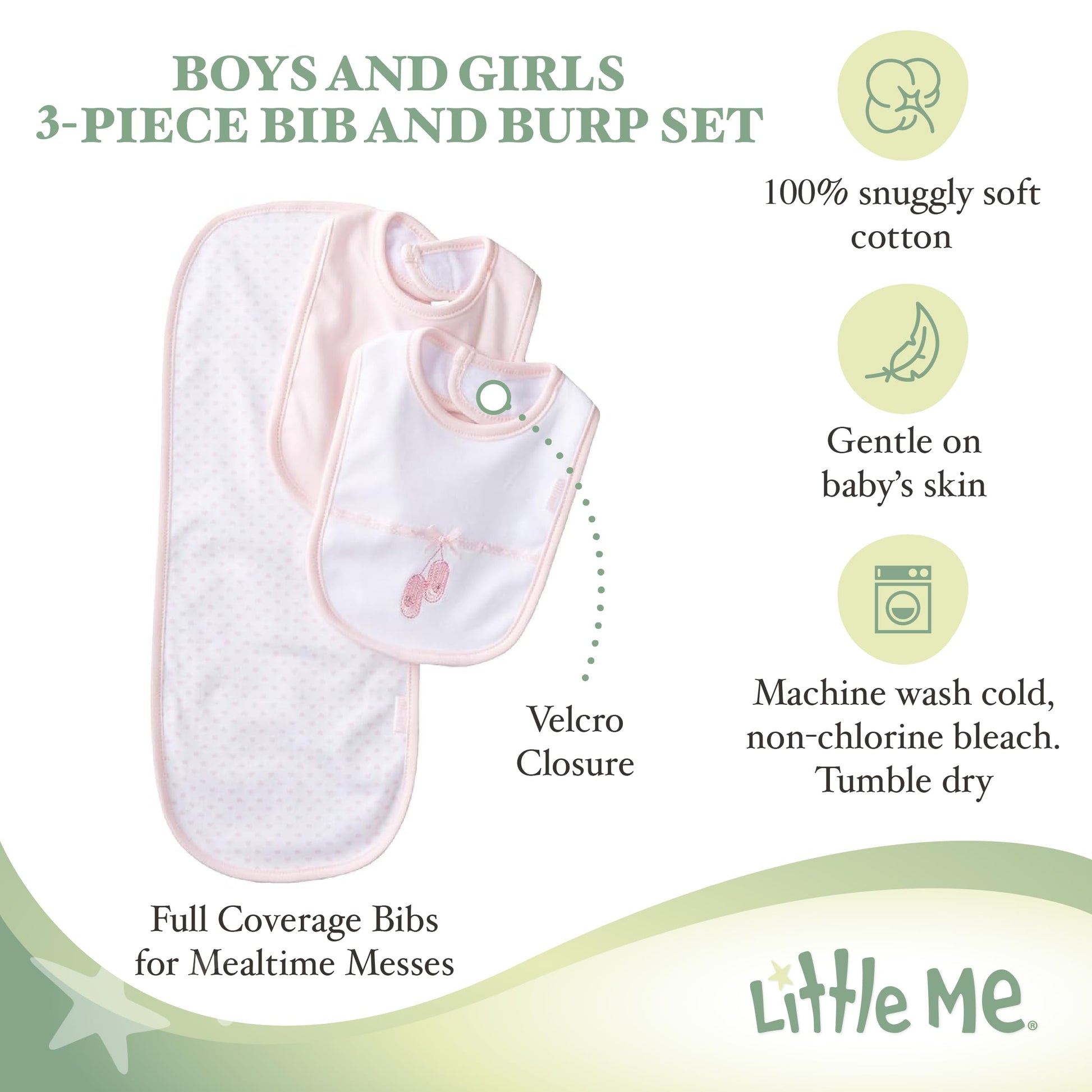 Little Me 3 piece newborn feeding set pink ballet shoe embroidery