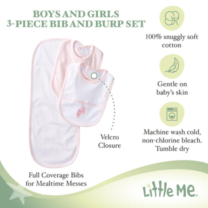 Little Me 3 piece newborn feeding set pink ballet shoe embroidery