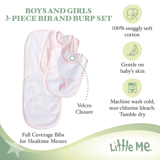 Little Me 3 piece newborn feeding set pink ballet shoe embroidery