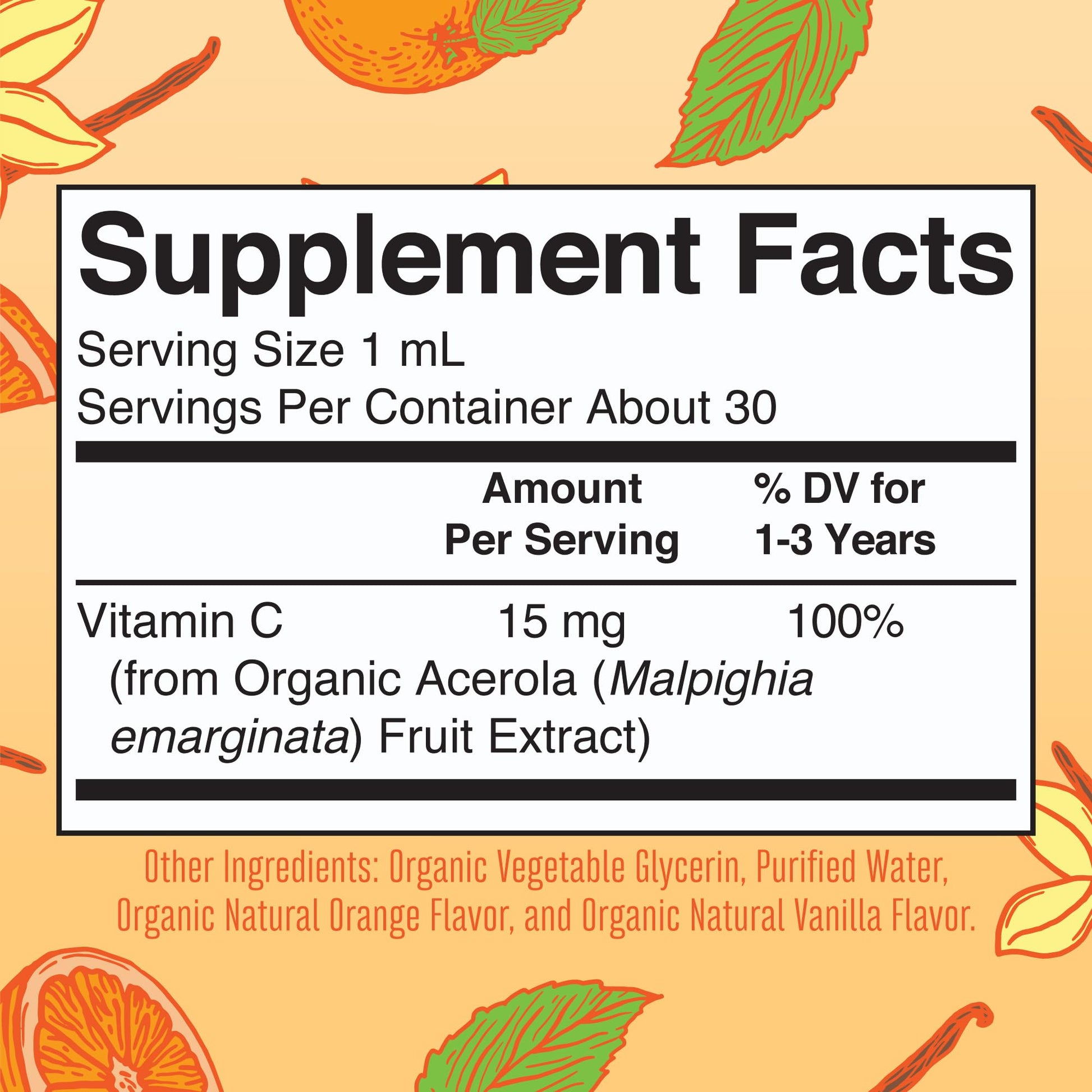 MaryRuth Organics liquid vitamin C for toddlers orange vanilla flavor details
