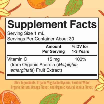 MaryRuth Organics liquid vitamin C for toddlers orange vanilla flavor details