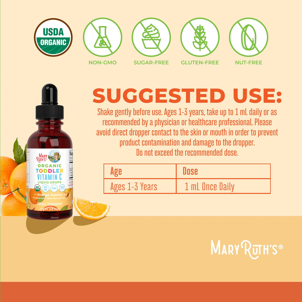 MaryRuth Organics toddler vitamin C supplement nutrition facts panel