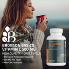 Bronson vitamin c dietary supplement bottle side view capsule details
