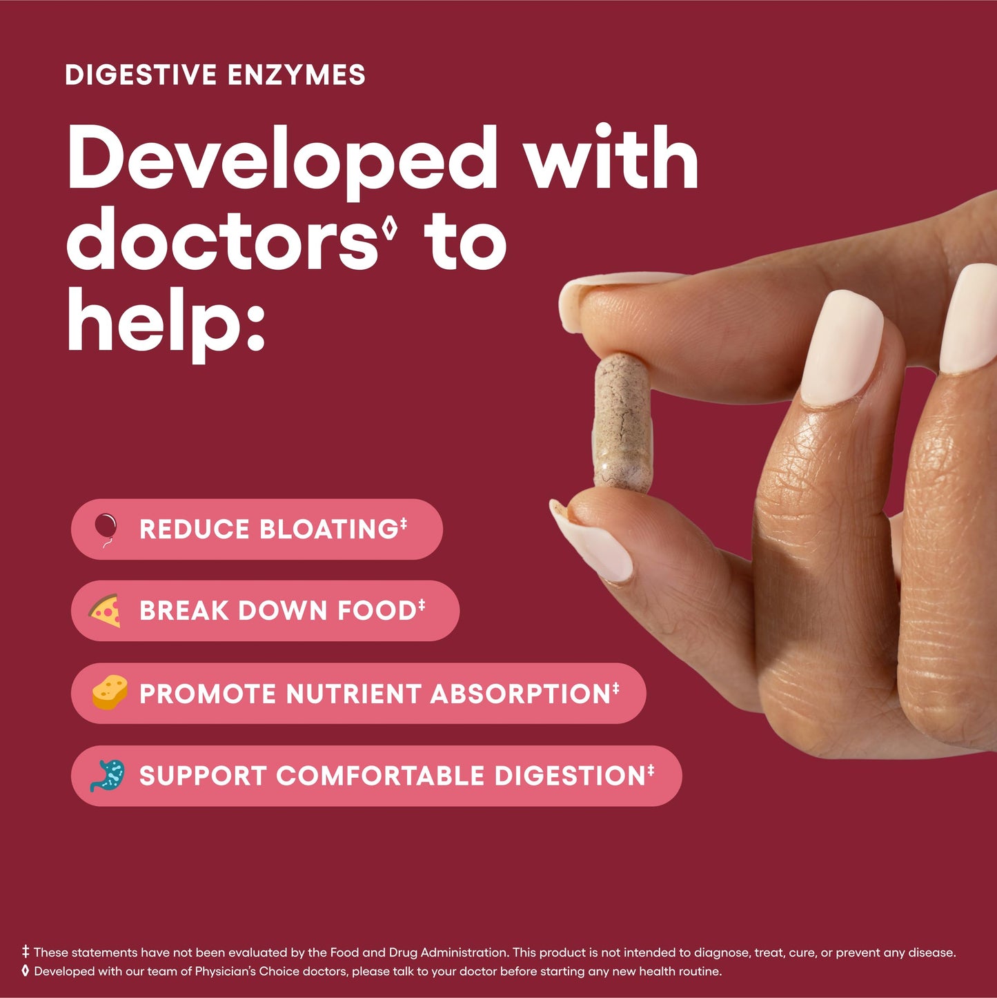 Physician's Choice digestive capsules with prebiotics and probiotics gut health benefits graphic