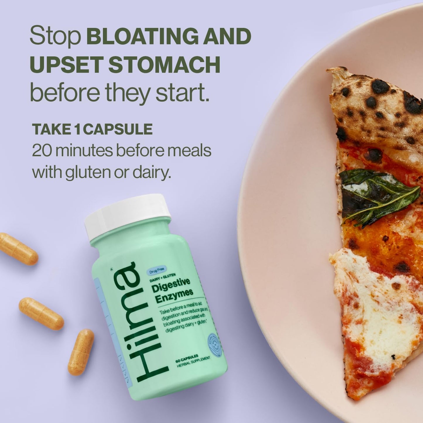 Hilma dairy and gluten digestive enzymes vegan supplement label information