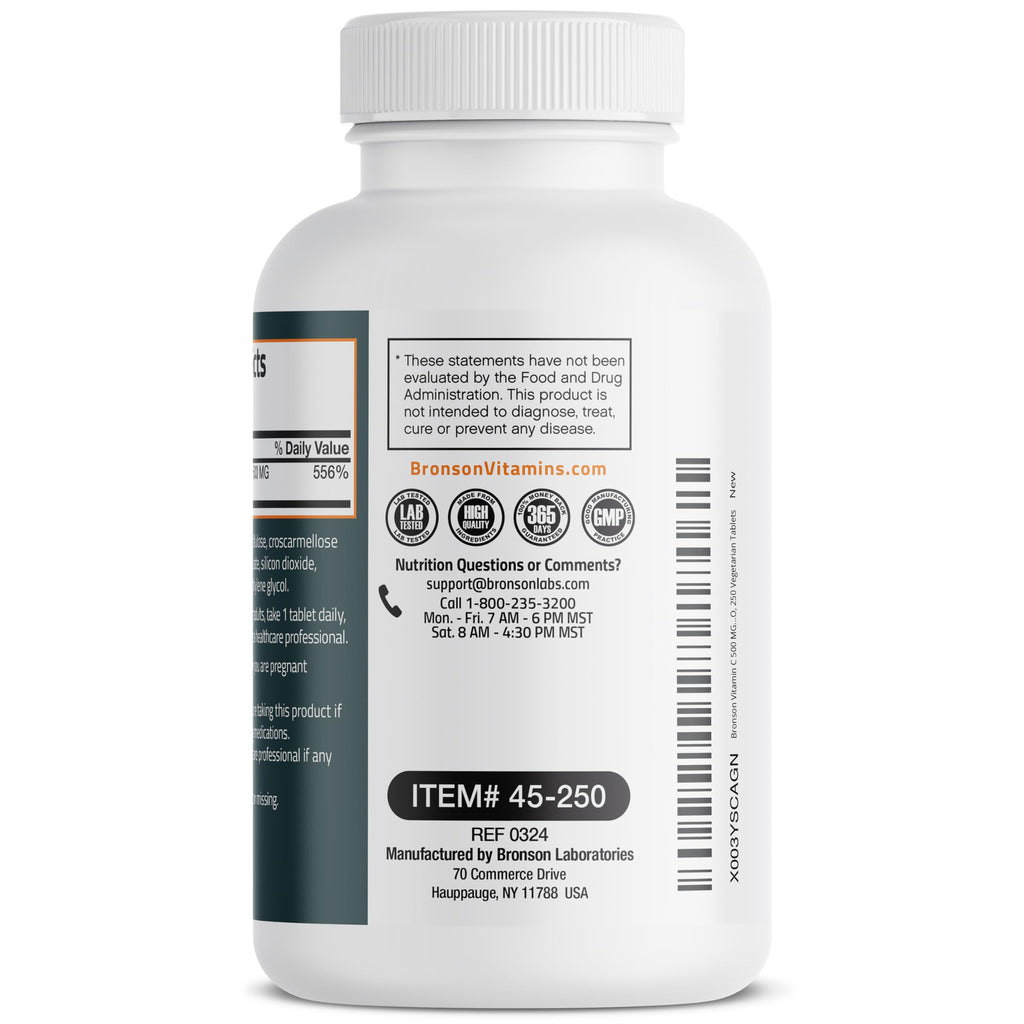Bronson vitamin c packaging container showing count and dosage