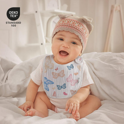 Set of five soft muslin cotton baby bibs with floral prints