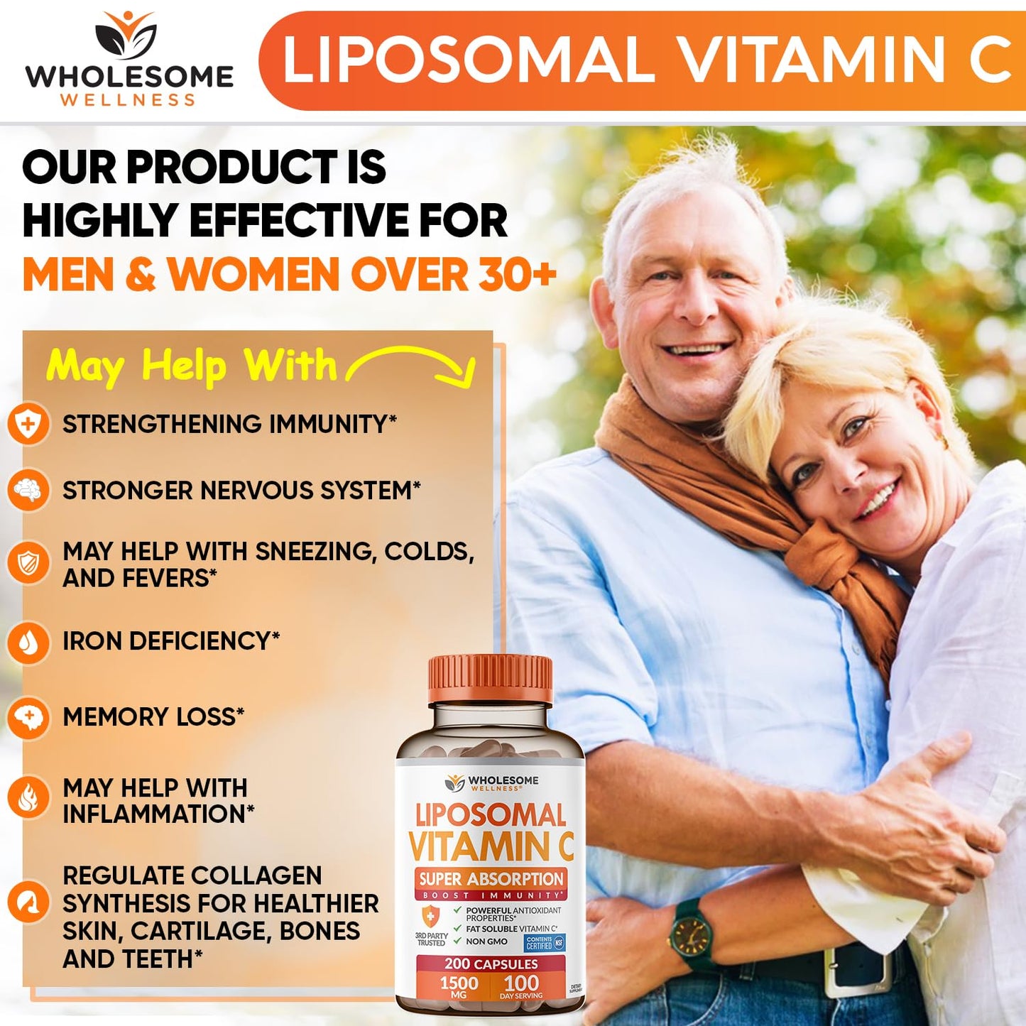 Back label of Wholesome Wellness 200 capsules showing supplement facts and serving sizes