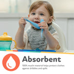 Close up of textured silicone teething corner on Nuby bib