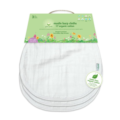 Three pack set of Green Sprouts white muslin burp cloths