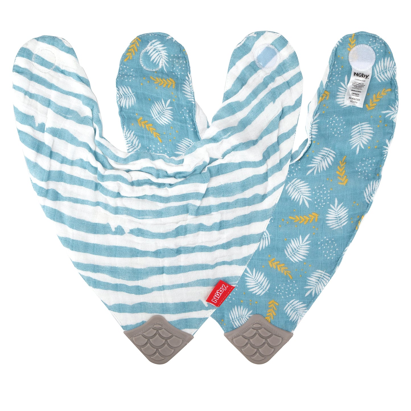 Nuby muslin teething bibs packaged in two pack set