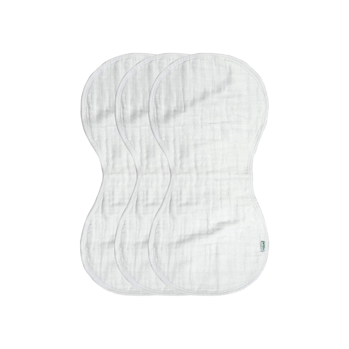 Contoured hourglass shape of the baby burp cloth over shoulder layout