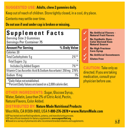 Nature Made Vitamin C dietary supplement bottle top angle view showing seal.