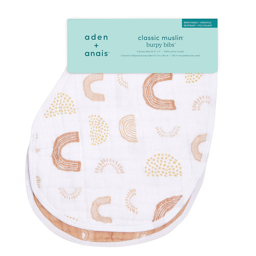 Aden + Anais burpy bib draped over shoulder for burping