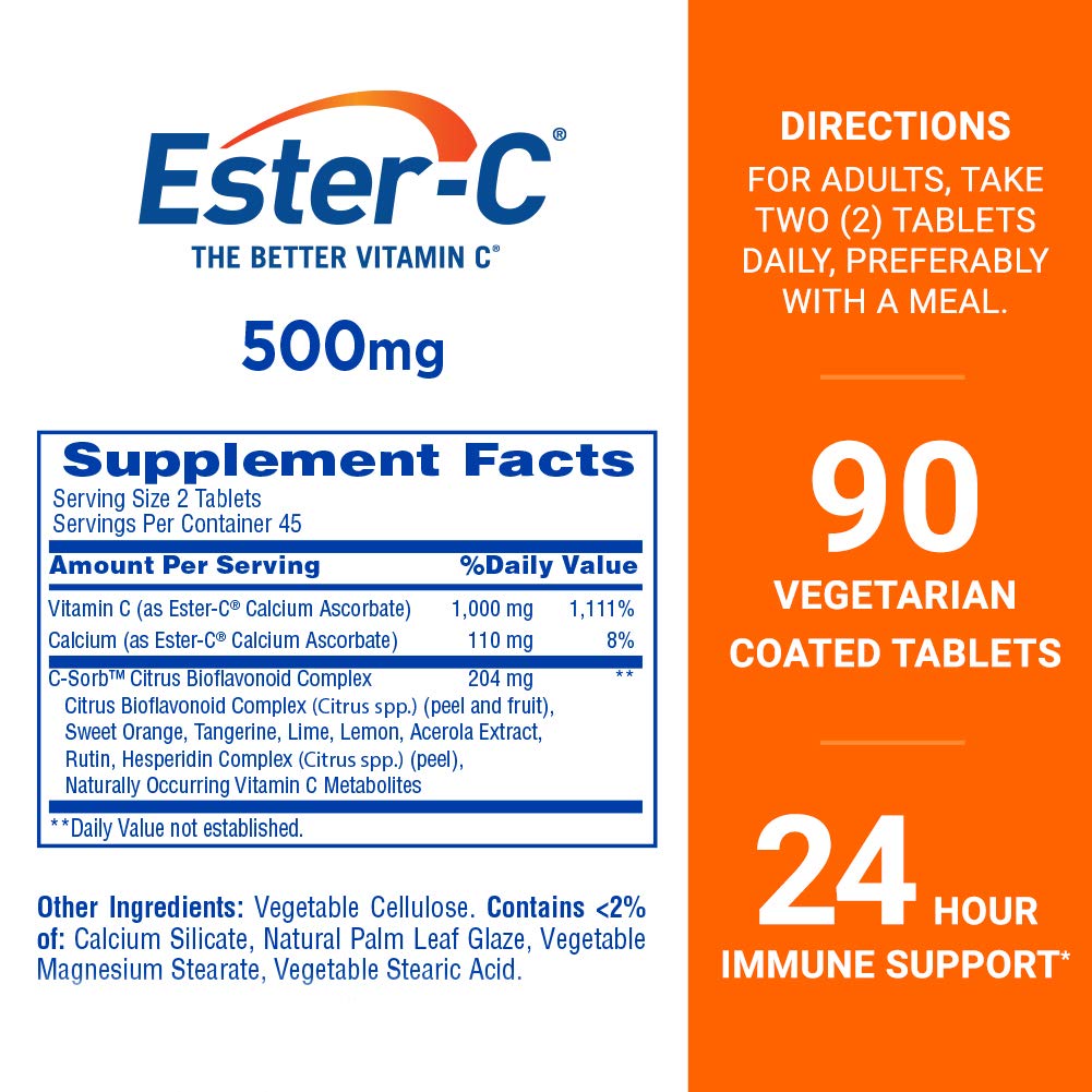 Ester-C 24 hour immune support supplement bottle back label