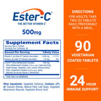Ester-C 24 hour immune support supplement bottle back label