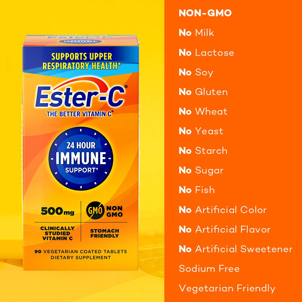 Ester-C vegetarian coated tablets close up view