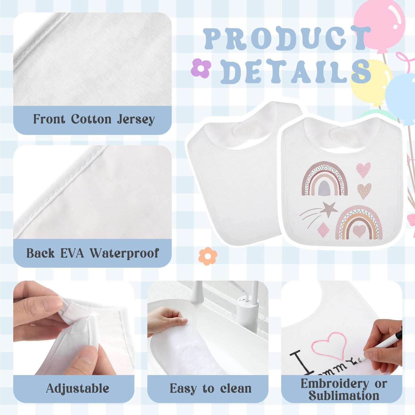 Waterproof baby feeding bibs with sticker closure