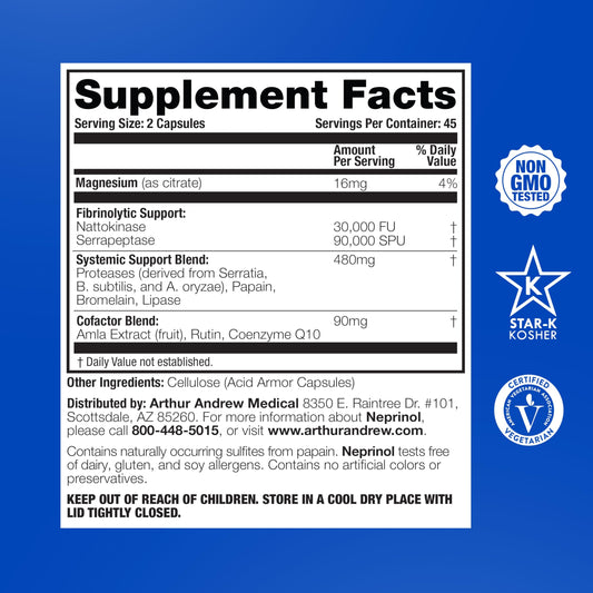 Arthur Andrew Medical Neprinol AFD systemic enzyme blend supplement facts label