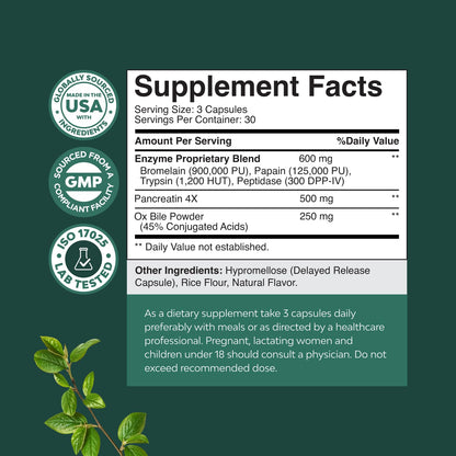 Natures Craft Gallbladder support capsules with trypsin and pancreatin for gas relief