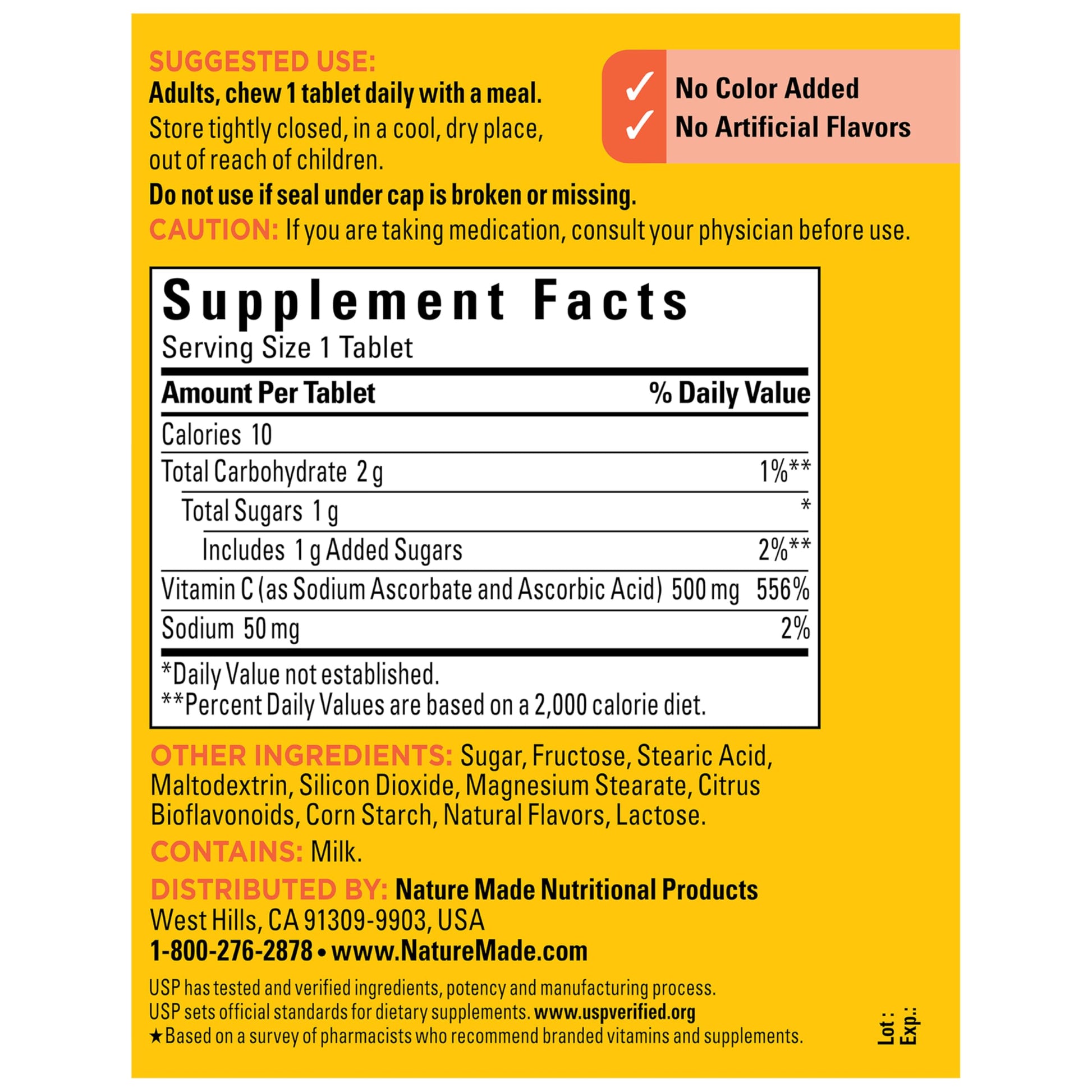 Nature Made chewable vitamin C 150 tablets container showing directions for use