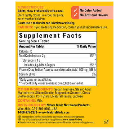 Nature Made chewable vitamin C 150 tablets container showing directions for use