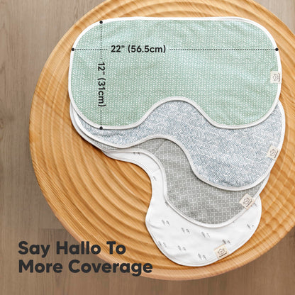 KeaBabies burp cloths showing the ergonomic shoulder curve design