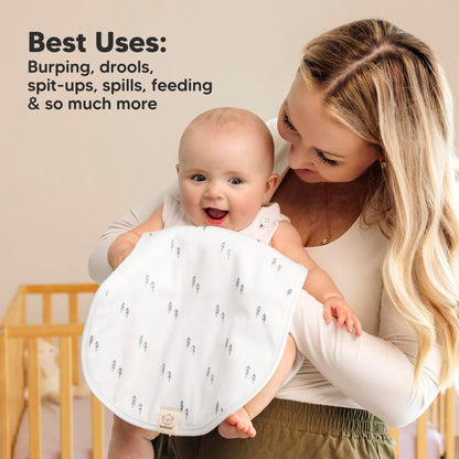 KeaBabies Nordic burp cloths stacked neatly on a nursery table