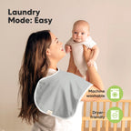 Parent using KeaBabies burp cloth for shoulder protection