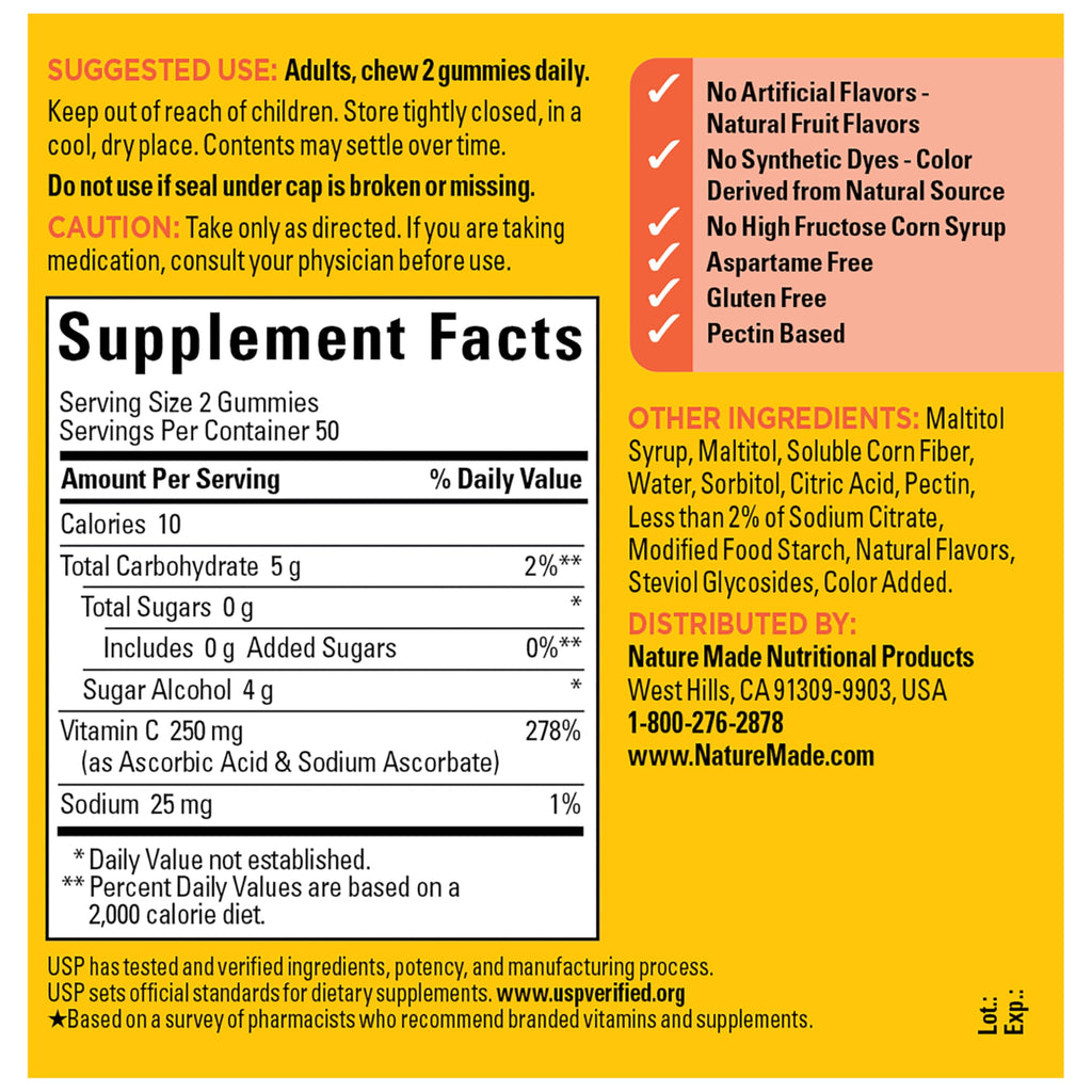 Nature Made Zero Sugar Vitamin C Gummies packaging overview