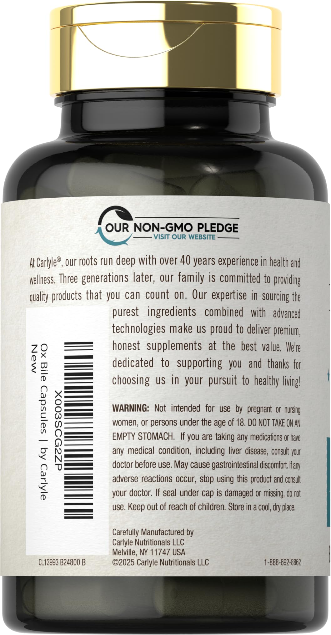 Carlyle Ox Bile sixty quick release capsules dietary supplement facts