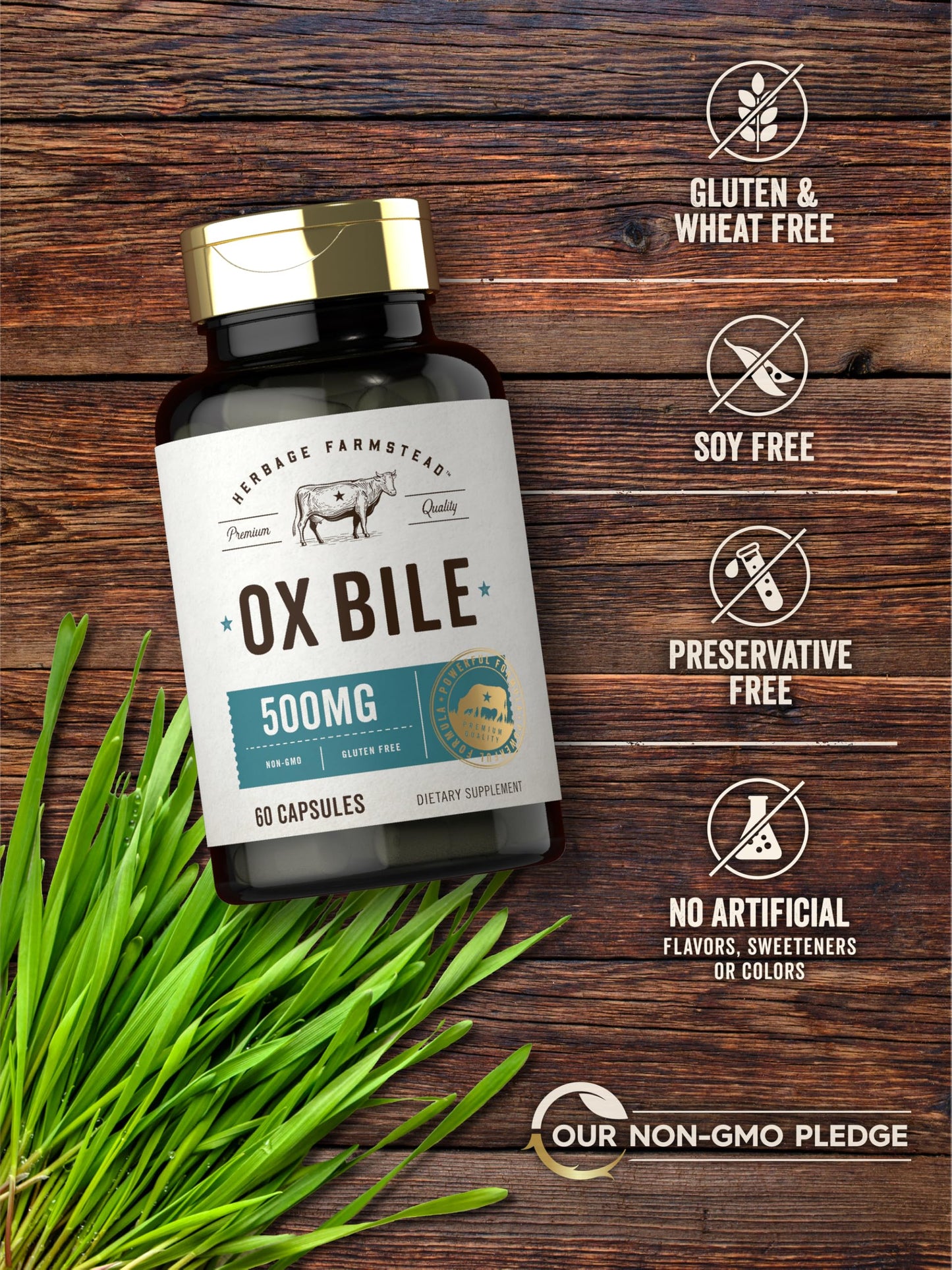 Carlyle non GMO gluten free ox bile capsules side view directions