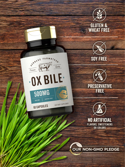 Carlyle non GMO gluten free ox bile capsules side view directions