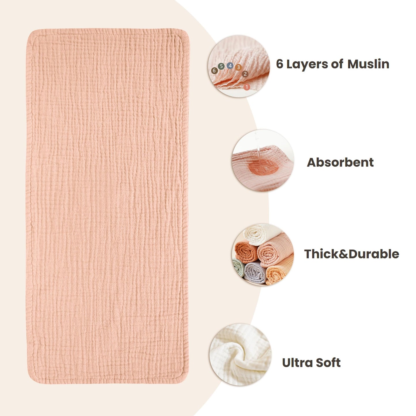 Stack of 6 pack unisex baby burp cloths in earth tones