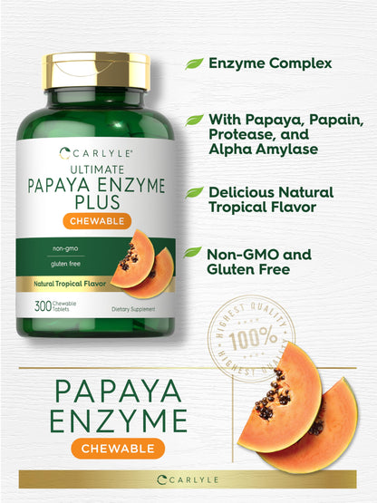 Gluten free Carlyle papaya fruit enzyme chewables for bloating relief close up view
