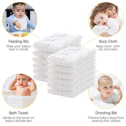 White muslin burp cloths stacked for baby care