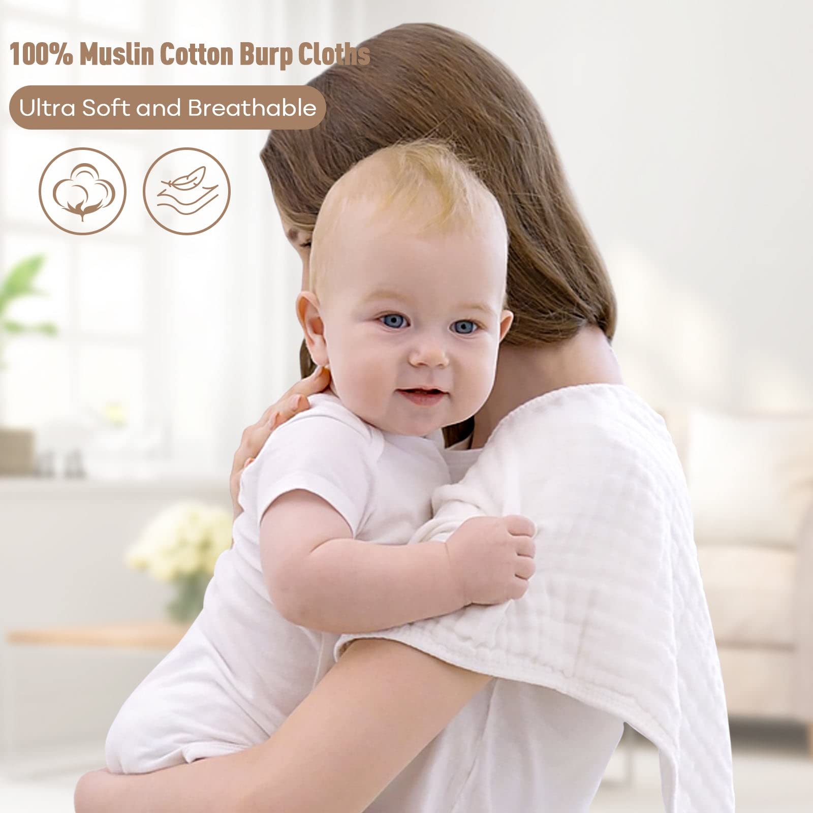 Yoofoss white organic cotton baby washcloths close up