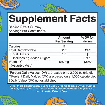 MaryRuth Organics orange flavor supplement bottle displaying nutritional facts