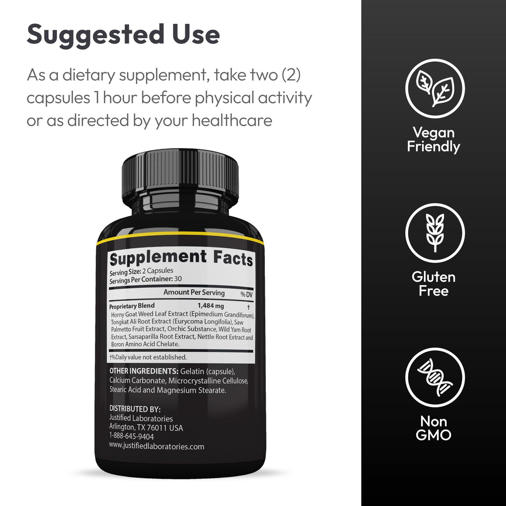 Justified Laboratories Maasalong Advanced 180 capsules supplement packaging label details