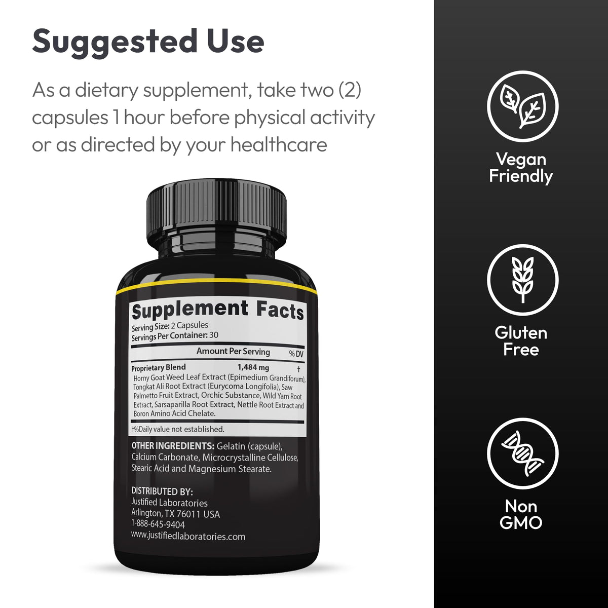 Justified Laboratories Maasalong Advanced 180 capsules supplement packaging label details
