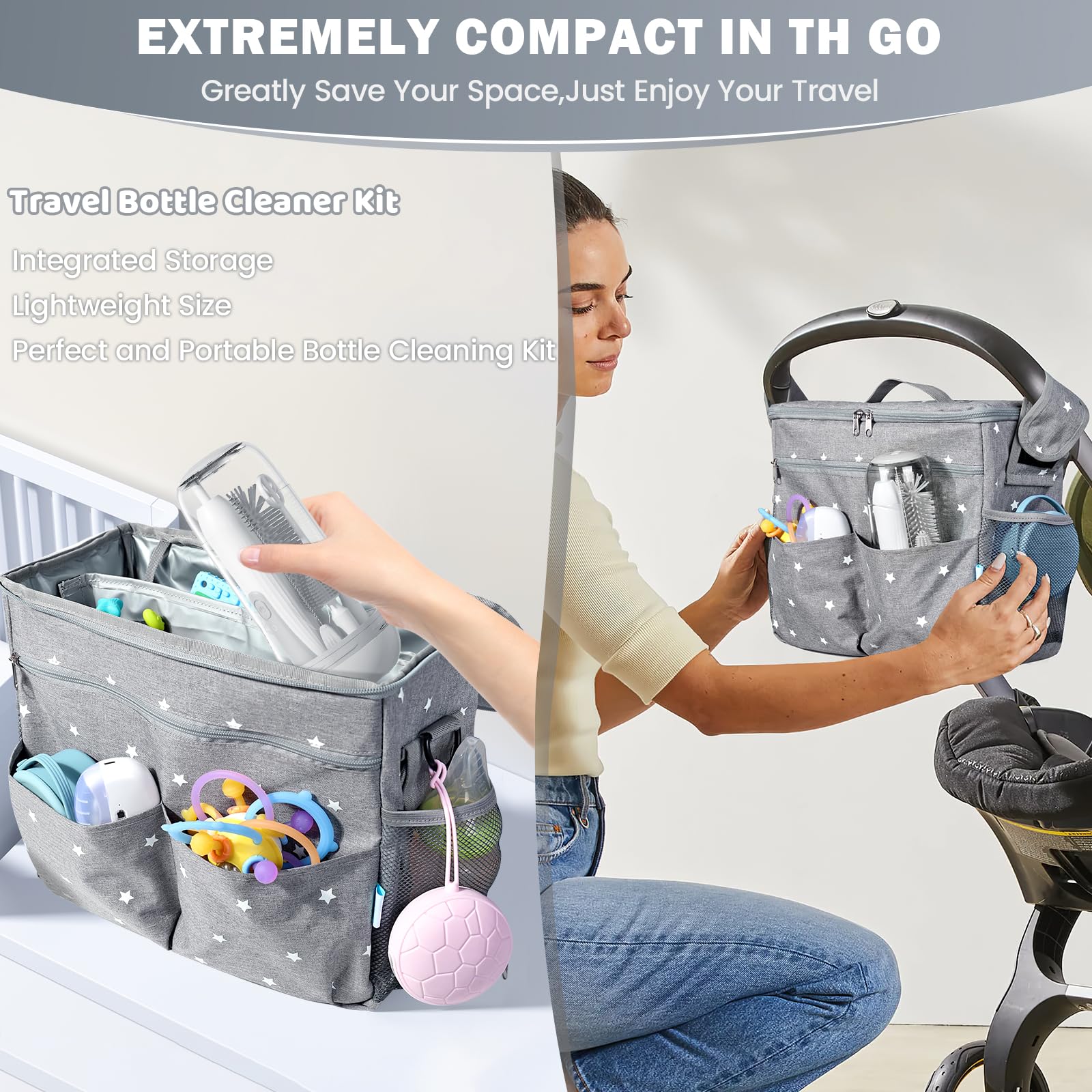 Full contents of IvyWind baby bottle cleaning kit in gray