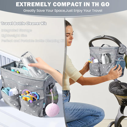 Full contents of IvyWind baby bottle cleaning kit in gray