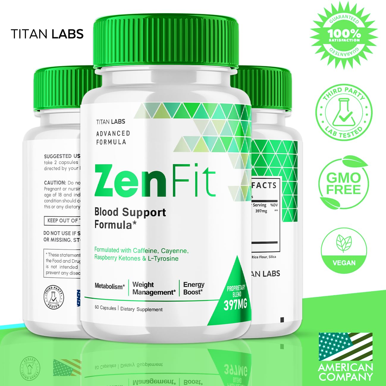 Close up of the ingredient listing on the back of the Titan Labs Zenfit dietary supplement packaging.